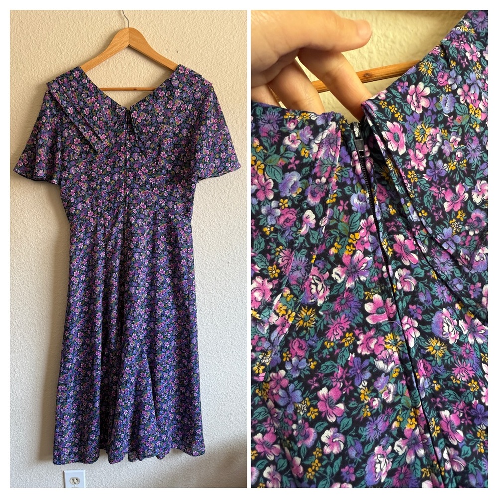 VINGTAGE- Karinstevens Floral Purple Dress- Petites size 6 - Picture 8 of 13